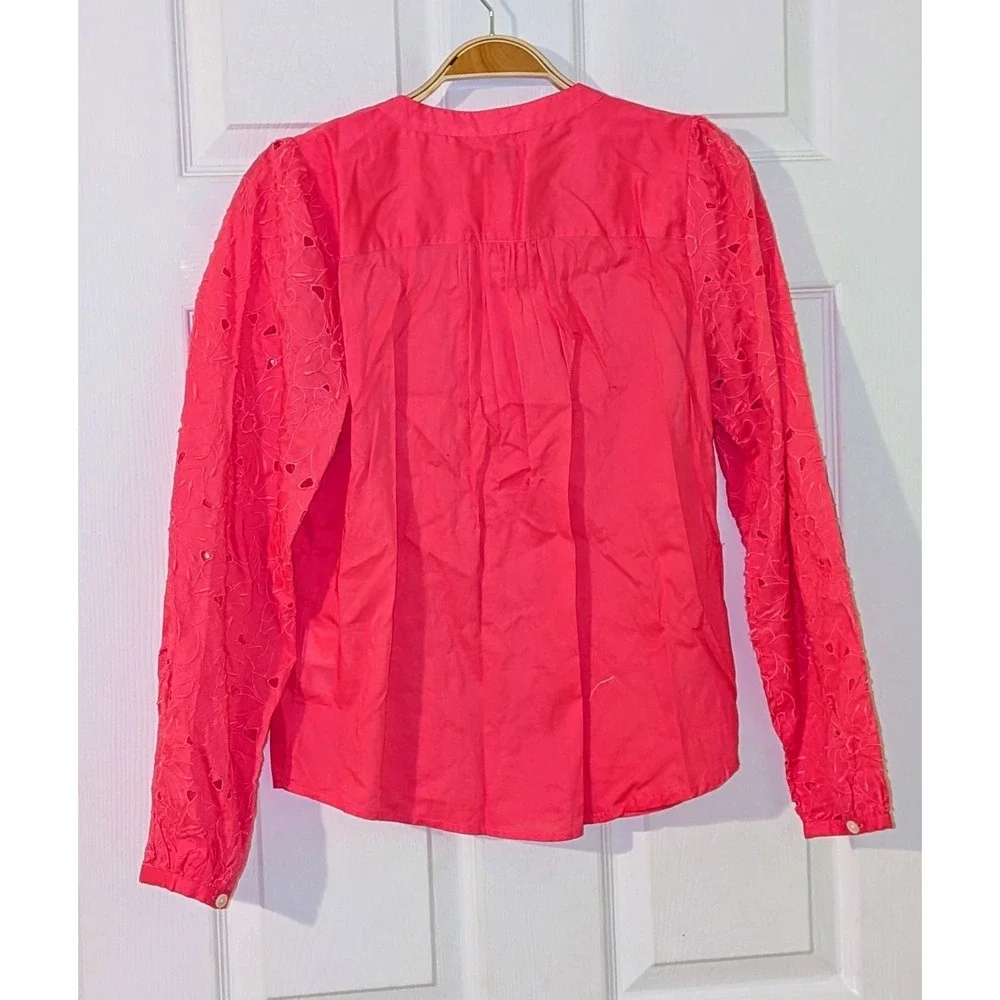 J Crew Pink Eyelet Sleeve Button Up‎ Shirt Top Womens XS NWT $90